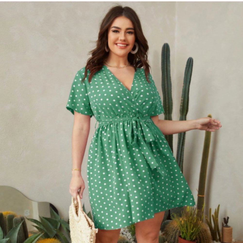 Plus Polka Dot Wrap A-line Dress XL-14 OBO